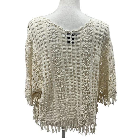 Step In Style Cream Boho Crochet Fringe Scoop Neck Tunic - Picture 6 of 12